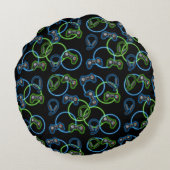 Videospel Neon Blauw & Groen Patroon Rond Kussen (Achterkant)