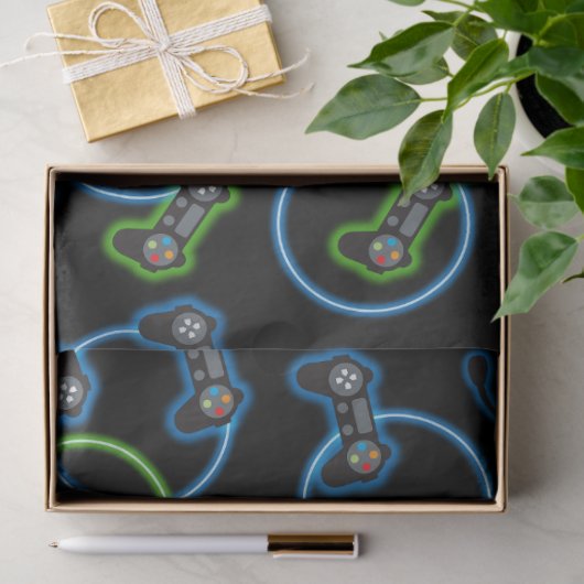 Videospel Neon Blauw & Groen Patroon Tissuepapier (Geschenk)