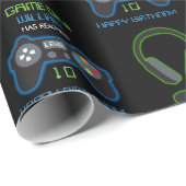 Videospel Neon Blauw & Groen Verjaardag Leeftijd N Cadeaupapier (Rol Hoek)