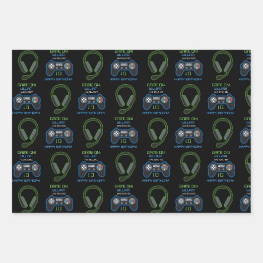 Videospel Neon Blauw & Groen Verjaardag Leeftijd N Inpakpapier Vel (Voorkant)