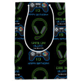 Videospel Neon Blauw & Groen Verjaardag Leeftijd N Medium Cadeauzakje (Voorkant)