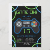 Videospel Neon Blauw & Groen Verjaardagsfeest Kaart (Voorkant)