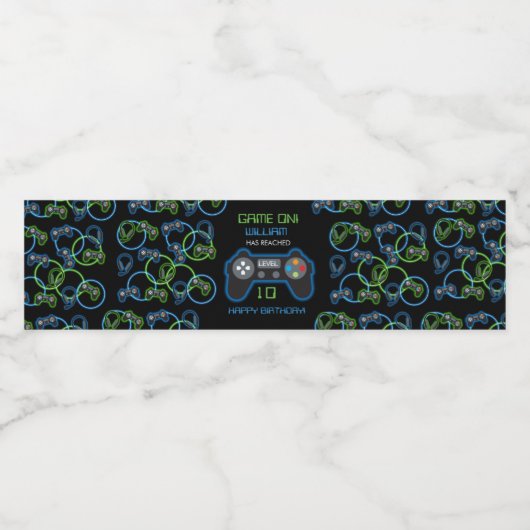 Videospel Neon Blauw & Groen Verjaardagsfeest Waterfles Etiket (Enkel label)