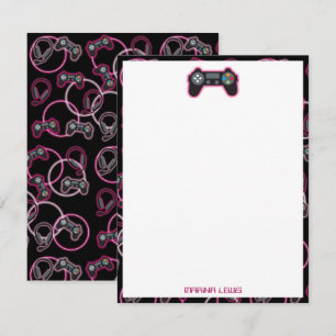 Videospel Neon Roze Meisjes Patroon Kinder Notitiekaartje