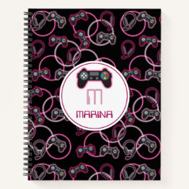 Videospel Neon Roze Meisjes Patroon Monogram Notitieboek