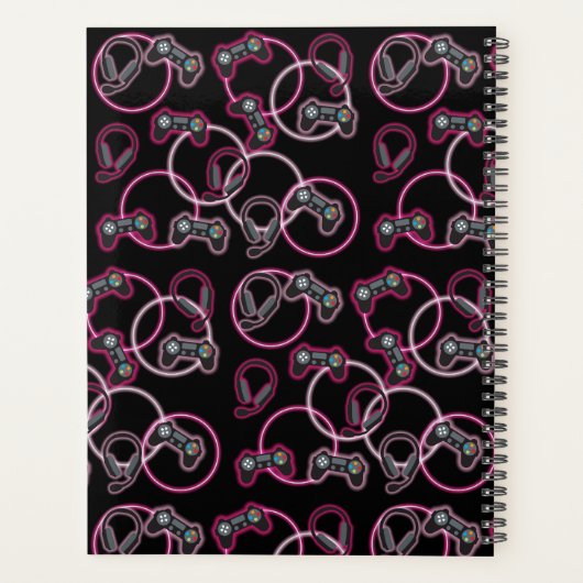 Videospel Neon Roze Meisjes Patroon Monogram Planner (Achterkant)