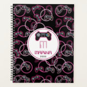 Videospel Neon Roze Meisjes Patroon Monogram Planner (Voorkant)