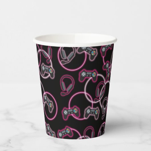 Videospel Neon Roze Meisjes Patroon Papieren Bekers (Links)