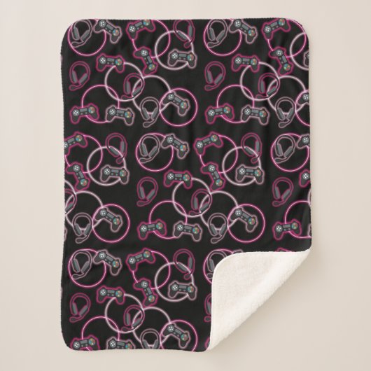 Videospel Neon Roze Meisjes Patroon Sherpa Deken (Voorkant)