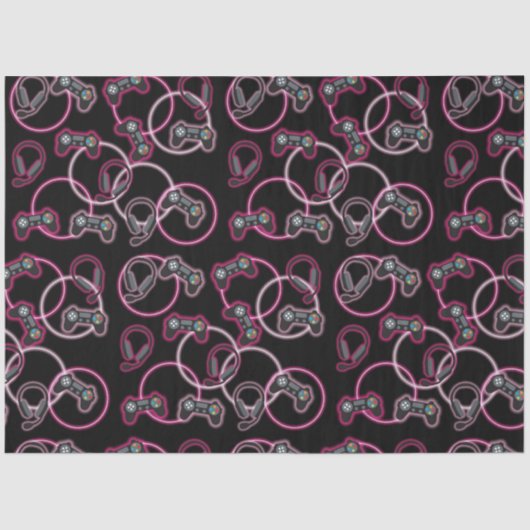 Videospel Neon Roze Meisjes Patroon Tissuepapier (Voorkant)