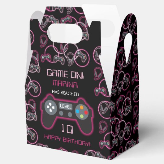 Videospel Neon Roze Meisjes Verjaardagsfeestje Bedankdoosjes (Geopend)