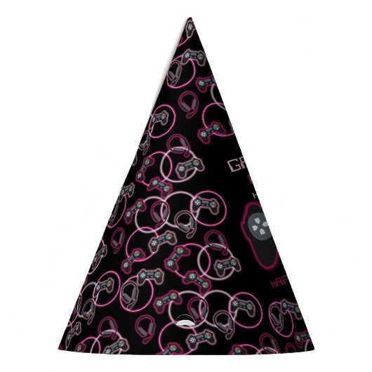 Videospel Neon Roze Meisjes Verjaardagsfeestje Feesthoedjes (Links)