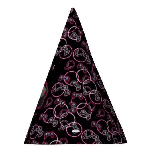 Videospel Neon Roze Meisjes Verjaardagsfeestje Feesthoedjes (Rechts)