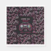 Videospel Neon Roze Meisjes Verjaardagsfeestje Servet (Voorkant)