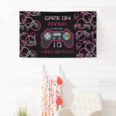 Videospel Neon Roze Meisjes Verjaardagsfeestje Spandoek (Insitu)