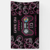 Videospel Neon Roze Meisjes Verjaardagsfeestje Spandoek (Verticaal)