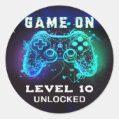 Videospel Niveau Omhoog Kinderen Verjaardag Ronde Sticker (Voorkant)