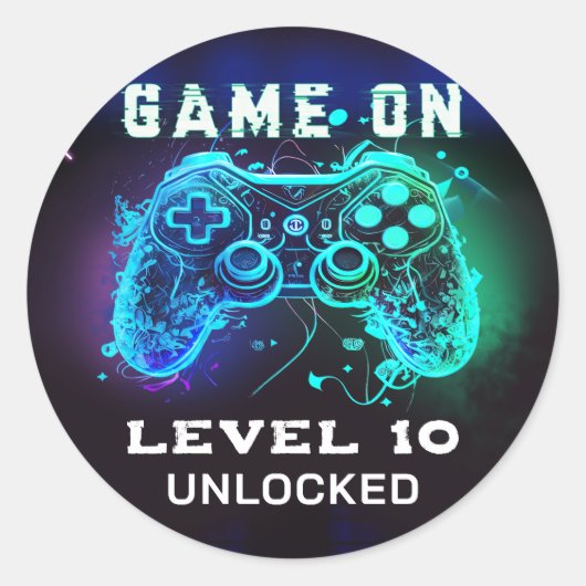 Videospel Niveau Omhoog Kinderen Verjaardag Ronde Sticker (Voorkant)