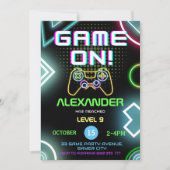 Videospel op Gamer Kinder Boy Neon Verjaardagsfees Kaart (Voorkant)