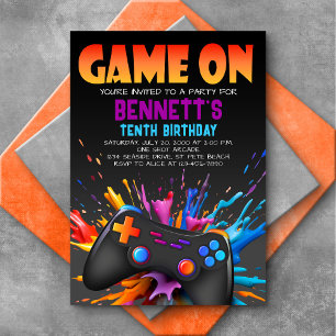 Videospel op verjaardagsuitnodiging kaart