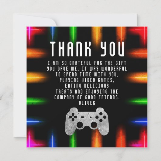 Videospel Partij Controller Neon Gaming Verjaardag Bedankkaart (Voorkant)