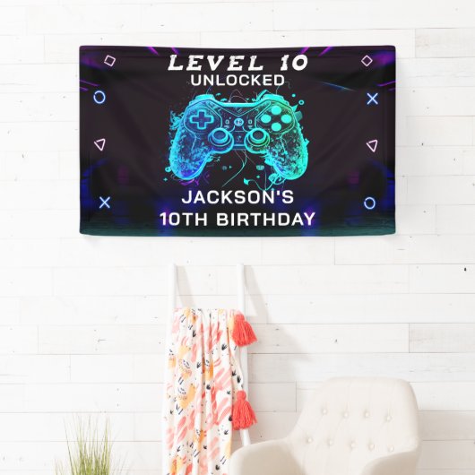 Videospel Party Kinderen Verjaardag Gamer Spandoek (Insitu)