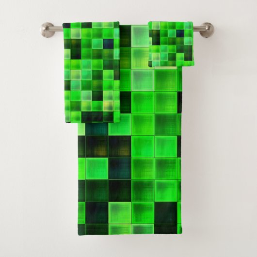 Videospel Pixels Groen Vierkant Patroon Bad Handdoek (Insitu)