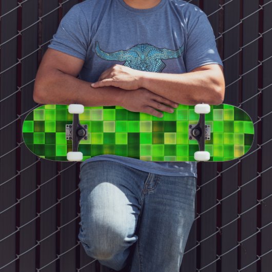 Videospel Pixels Groen Vierkant Patroon Persoonlijk Skateboard (Buiten 3)