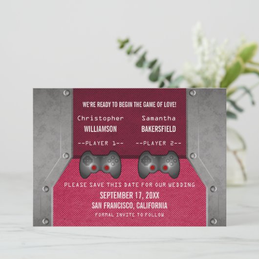 VideoSpel sparen de Datum uitnodigen, Roze Save The Date (Staand voorkant)