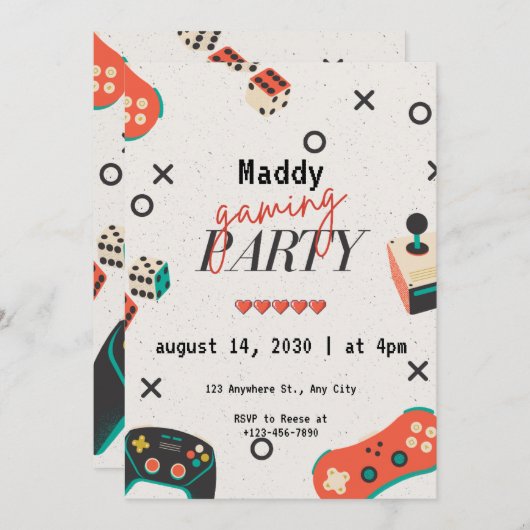 Videospel uitnodigingen voor jongen verjaardagsfee (Voorkant / Achterkant)