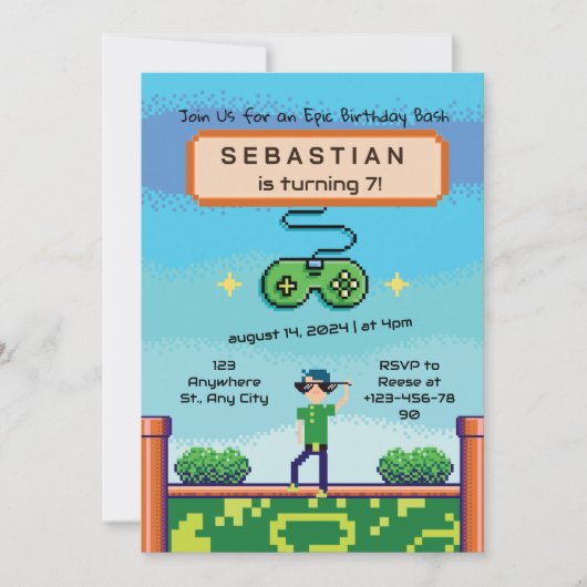Videospel Verjaardag Uitnodiging (Voorkant)