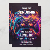 Videospel Verjaardag Uitnodiging Arcade Uitnodigin (Voorkant / Achterkant)