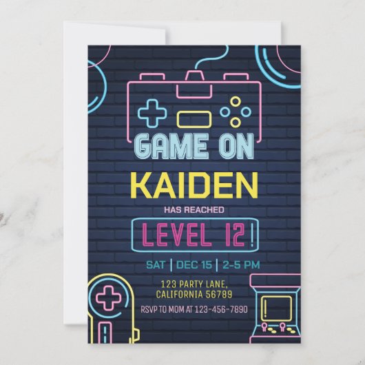 Videospel Verjaardag Uitnodiging Arcade Uitnodigin (Voorkant)