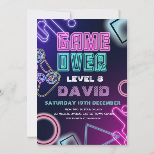 Videospel Verjaardag Uitnodiging | Niveau 8 (Voorkant)