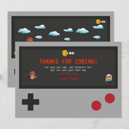 Videospel Verjaardagsfeestje Dank u Bedankkaart (Voorkant / Achterkant)