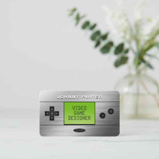 Videospelconsole handheld faux ziet er uit als een visitekaartje (Staand voorkant)