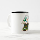 Videospelconsole patroon. tweekleurige koffiemok (Voorkant links)