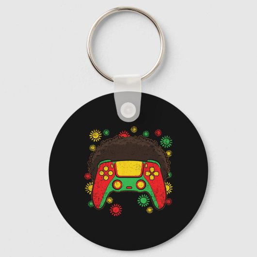 Videospelcontroller Afro Zwarte Geschiedenis Maand Sleutelhanger (Voorkant)