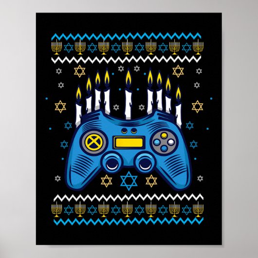 Videospelcontroller Hanukka Menora Kaarsen Joods Poster (Voorkant)