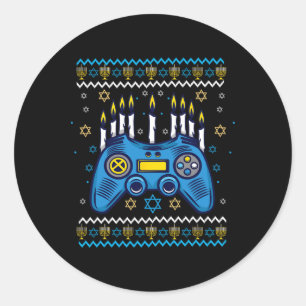 Videospelcontroller Hanukka Menora Kaarsen Joods Ronde Sticker