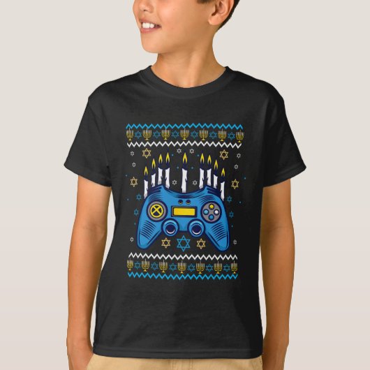 Videospelcontroller Hanukka Menora Kaarsen Joods T-shirt (Voorkant)