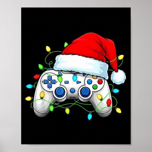 Videospelcontroller Kerstman Hoed Gamer Bo Poster (Voorkant)