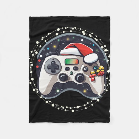 Videospelcontroller Kerstman Hoed Kerst Spellen X Fleece Deken (Voorkant)