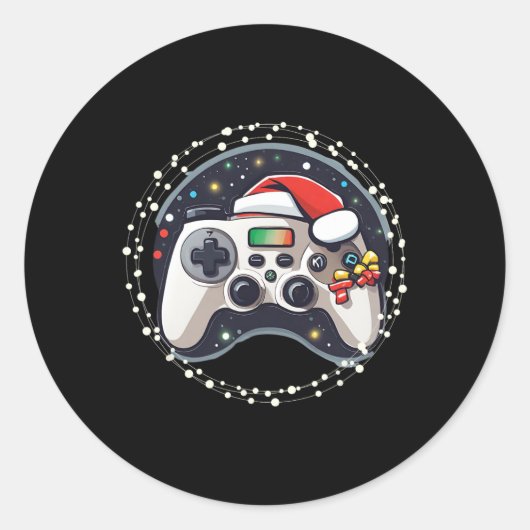 Videospelcontroller Kerstman Hoed Kerst Spellen X Ronde Sticker (Voorkant)