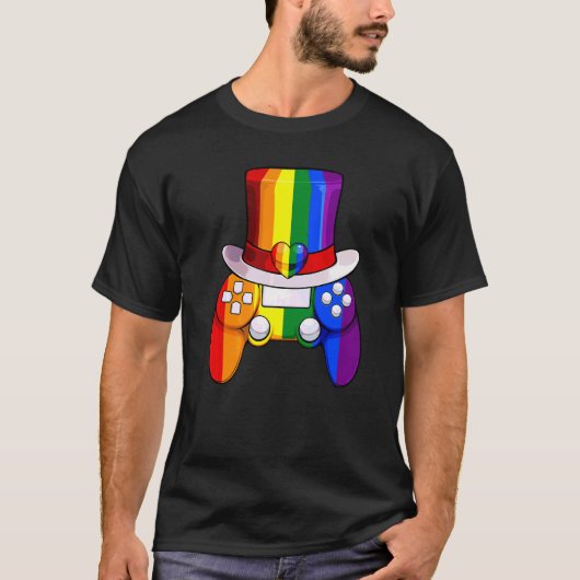 Videospelcontroller LGBT Q Cool Rainbow Flag Gay T-shirt (Voorkant)