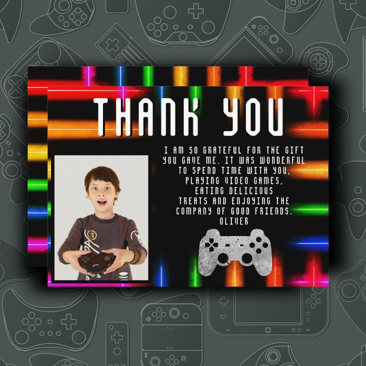 Videospelcontroller Neon Gaming Foto Verjaardag Bedankkaart
