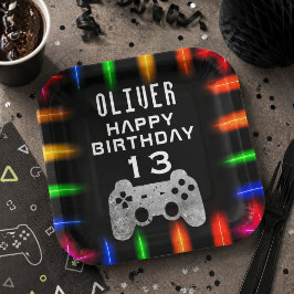 Videospelcontroller Neon-gaming-verjaardagsfeestje Papieren Bordje