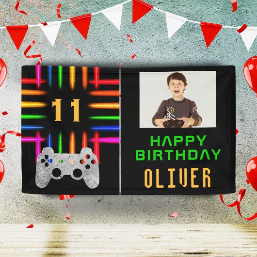 Videospelcontroller Neon Gaming Verjaardagsfoto Spandoek