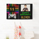 Videospelcontroller Neon Gaming Verjaardagsfoto Spandoek (Insitu)