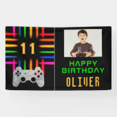 Videospelcontroller Neon Gaming Verjaardagsfoto Spandoek (Horizontaal)